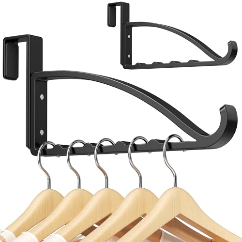 niffgaff 2 Pack Black Over The Door Coat Hanger, Heavy Duty Metal Door Hanger Rack for Clothes, Coats & Bags, with Front Hook, Fits Doors up to 0.91'' Thick - color: Black, size: Up to 0.91'' Door Thickness