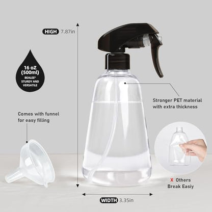 Spray Bottle 2 Pack, 16oz - Ultra Fine Mist, Plant Mister Indoor, Funnel | Empty Spray Bottles, Leak Proof Misting Water Sprayer for Gardening, Planting, Hair, Cleaning Solutions - Funnel Included - color: Clear