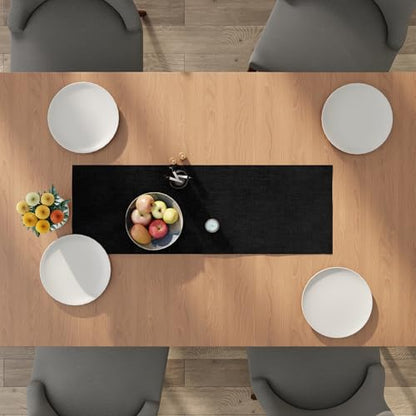 Encasa XO Table Runner 2 Seater, Soft Chenille 13"x36" | Black, Woven Rib Texture | Machine Washable | Colorfast & Shrink Resistant | Durable Polyester Yarns - color: Black, size: 13x36 in