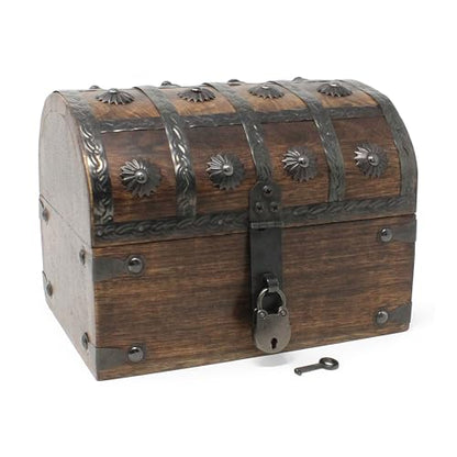 Keepsake Wooden Treasure Chest with Antique Jewelry Lock and Key (Large 8 x 6 x 6), SH23353-L - size: Large 8 x 6 x 6"