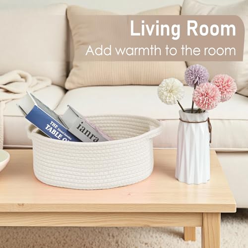 JMvicyroam Small Woven Basket, Empty Gift Basket, White/1 Pack | Small Gift Basket, Cotton Rope, 12 x 8 x 6 in, Handles, Includes Ribbon and Bag, Birthday Gift Basket - color: White, size: 1 Pack