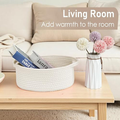 JMvicyroam Small Woven Basket, Empty Gift Basket, White/1 Pack | Small Gift Basket, Cotton Rope, 12 x 8 x 6 in, Handles, Includes Ribbon and Bag, Birthday Gift Basket - color: White, size: 1 Pack
