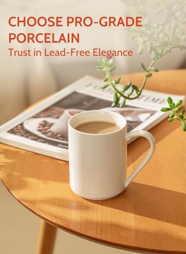 Sweese White Coffee Mug, Porcelain 11 Oz Coffee Mugs Set of 6, Ceramic Coffee Cups with Handle for Coffee, Tea, Cocoa, Cappuccino, Latte and Mulled Drinks - color: White