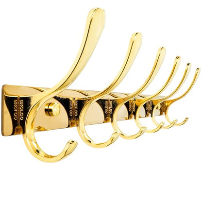 SKOLOO Heavy Duty Wall Mounted Coat Rack - 6 Hooks, Stainless Steel, Sturdy Coat Hooks for Hanging Coats, Jacket, Clothes, Hat, Bright Gold - color: Bright Gold, size: 6 Hook(1 Pack)
