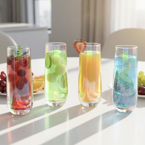MyGift Set of 4 Iridescent Stemless Champagne Flutes, Rainbow Glasses, 9 oz | Iridescent stemless flutes add colorful sparkle to champagne, prosecco, cocktails and mimosas for holidays, parties or toasts - color: Iridescent
