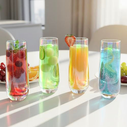 MyGift Set of 4 Iridescent Stemless Champagne Flutes, Rainbow Glasses, 9 oz | Iridescent stemless flutes add colorful sparkle to champagne, prosecco, cocktails and mimosas for holidays, parties or toasts - color: Iridescent