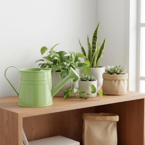 Long Spout Iron Watering Can for Indoor & Outdoor Plants, Durable Metal Design with Precise Flow Control (1 Pack) - color: Green