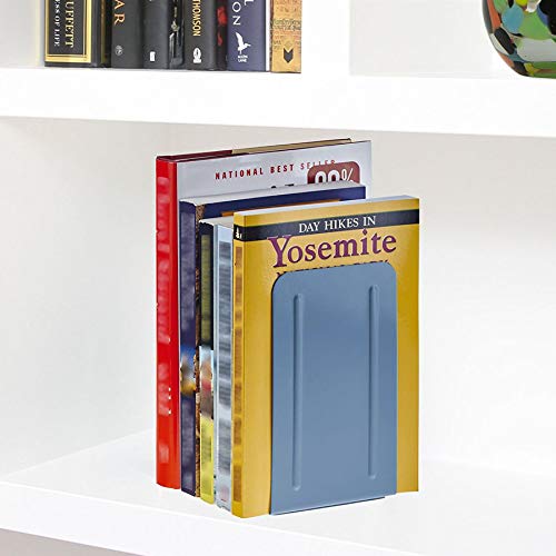 Acrimet Bookends for Shelves, Non-Skid Book Holder, Heavy Duty Book Stopper, Steel Metal Book Ends Storage for Home, Library, 6 7/8" H x 4" W x 4 1/2" D (Blue) (1 Pair / 2 Pieces)