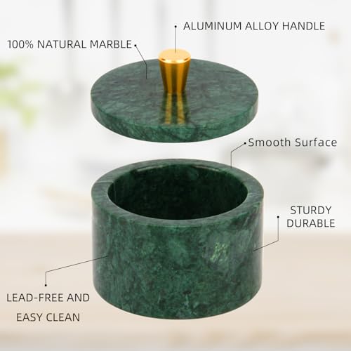 Marble Salt Cellar with Lid, Blackish Green, 4 inch | Natural Stone, Salt Pepper Box, Gold Alloy Handle, Kitchen Countertop Storage, Multi-Use, Sugar Spice Seasoning Container - color: Blackish Green
