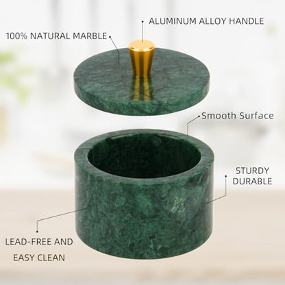 Marble Salt Cellar with Lid, Blackish Green, 4 inch | Natural Stone, Salt Pepper Box, Gold Alloy Handle, Kitchen Countertop Storage, Multi-Use, Sugar Spice Seasoning Container - color: Blackish Green