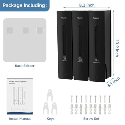 Shampoo and Conditioner Dispenser - Shower Soap Dispenser Wall Mounted No Drill - Shampoo Conditioner Body Wash Dispenser 3 Chamber - Easy Install for Bathroom Hotel Black 1200ml - color: Black 3 Chamber