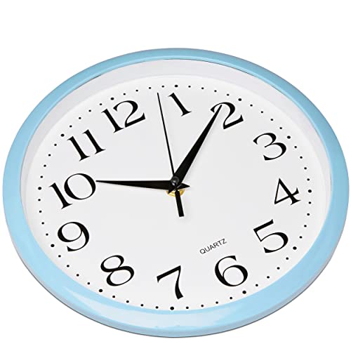 Bernhard Products Light Blue Wall Clock Silent Non Ticking - 10 Inch Quality Quartz Battery Operated Round Easy to Read Home/Kitchen/Office/Classroom/School Clock - color: Light Blue, size: 10 Inch