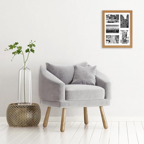 Americanflat 4x6 Collage Picture Frame with Shatter-Resistant Glass - Fits Five 4x6 Photos or Use as One 11x14 Picture Frame - Signature Collection - Collage Frames for Wall Display - Dark Oak | Overall frame size 11x14, Shatter-resistant glass, hangs ver