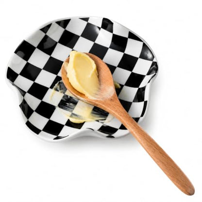 Miamolo Spoon Rest for Stove Top, 5.3in Checkered Spoon Holder Utensil Rest, Ceramic Spoon Rests for Coffee Bar, Kitchen Gadget Cooking Gift for Housewarming - Heat Resistant & Dishwasher Safe - color: Black & White Pattern