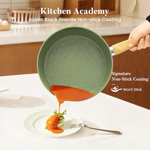 Kitchen Academy 17Pcs Green Induction Cookware Set, Nonstick Pots and Pans | Sage Green Granite Coating, Healthy Non Toxic Kitchen Cooking Pans and Pots Set Non Stick - color: Green, size: 17 PCS Cookware Set