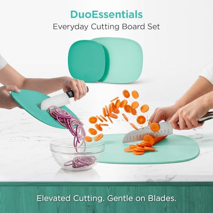 Kitchen Mama DuoEssentials TPU Cutting Board Set, 2 Sizes, Teal | Knife Friendly, Non Slip, Dishwasher Safe, Flexible with Juice Groove, Odor Resistant - color: Teal