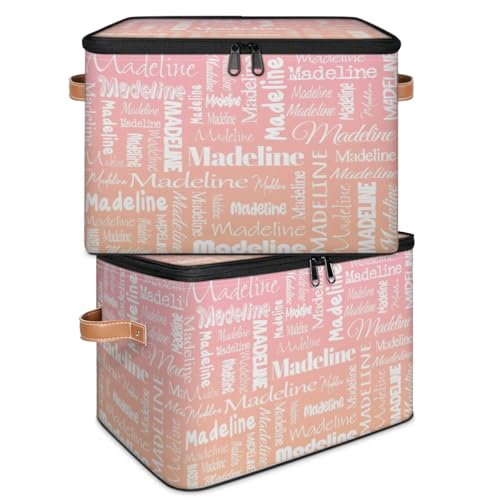 Custom Name Storage Basket, Personalized Keepsake Box, Pink Orange | Foldable Fabric Gradient Large Memory Bin with Handle Lid Lightweight Waterproof Dustproof, 14"L x 10.2"W x 10.4"H - color: Option 21