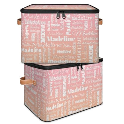 Custom Name Storage Basket, Personalized Keepsake Box, Pink Orange | Foldable Fabric Gradient Large Memory Bin with Handle Lid Lightweight Waterproof Dustproof, 14"L x 10.2"W x 10.4"H - color: Option 21