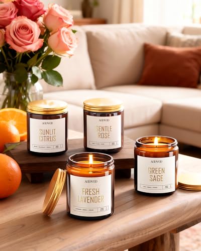 AOOVOO Candle Set - 4PC Scented Candles, 28 oz Soy Candles, Soy Candle for Home Scented, Lavender/Citrus/Rose/Sage - style: Lavender/Citrus/Rose/Sage