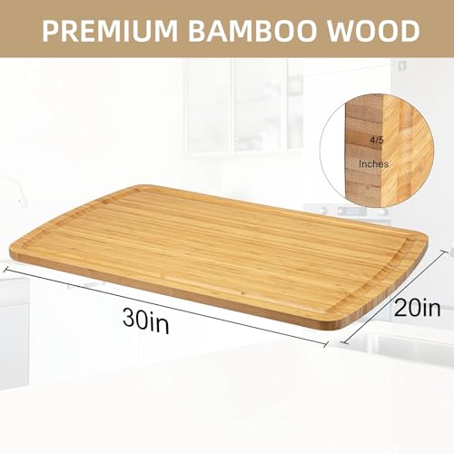 30" Extra Large Bamboo Cutting Boards for Kitchen, Wooden Chopping Board with Juice Groove, Reversible Butcher Block Cutting Board Carving Board for Meat Turkey Veggies, 30 x 20 Inch - size: 30"L x 20"W
