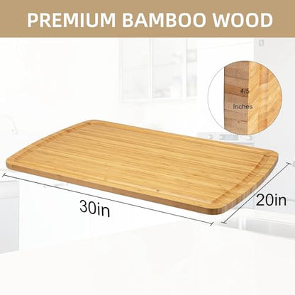 30" Extra Large Bamboo Cutting Boards for Kitchen, Wooden Chopping Board with Juice Groove, Reversible Butcher Block Cutting Board Carving Board for Meat Turkey Veggies, 30 x 20 Inch - size: 30"L x 20"W