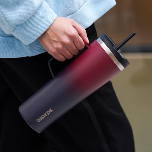 BJPKPK 18oz Insulated Tumbler with Handle, Lid & Straw, Stainless Steel | Double Wall Vacuum Insulated Coffee Travel Mug - Keeps Cold & Hot, BPA Free, Cupholder Fit for Office, Gym & Travel - color: Charming Red, size: 18 Ounces