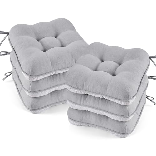 BETU Chair Cushions for Dining Chairs Set of 6,3.5" Thick Kitchen Table Chair Pads with Ties,Non Slip Backing and Covers, Seat Cushion for Dining Room,Bar,Patio Chairs,15.5"X15.5"X3.5",Light Grey - color: Battleship Grey, size: 15.5"x15.5"x3.5" (6 Pack)