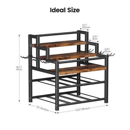 5-Tier Liquor Bottle Display Shelf, Holds up to 20 Bottles, Countertop Wine Racks with 6 Wine Glass Holders, Mini Wine Bar Cabinet for Home, All in One Coffee Syrup Whiskey Organizer