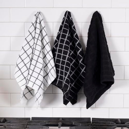 Ritz Premium 100% Cotton Terry Check Kitchen Dish Towels - Highly Absorbent, Super Soft, Long-Lasting, 25"x15", 3-Pack, Black - color: Black, size: 3-Pack - Kitchen Towel