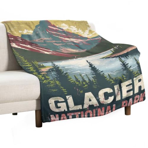 Mid Century Glacier National Park 03 Flannel Blankets Fleece Soft Throw Lightweight Plush Gifts for Couch, Bed, Cozy Sofa Plush, Chair, Lovers 60x80in(150x200cm) - color: Style, size: 60x80in(150x200cm)