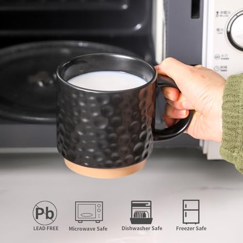 Nihow 16 Oz Ceramic Coffee Mug Set of 4 with Stackable Stand,Matte Black | Stackable, Stainless Stand Included, Cappuccino & Tea, Hot/Cold Drinks, Dishwasher & Microwave Safe - color: Matte Black, size: 16 oz With Stand
