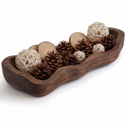 Nuogo 14 Inch Wavy Live Edge Dough Bowl Large Size Wood Rustic Dough Bowl Decorative for DIY Farmhouse Home Supplies Kitchen Decoration(Brown) - color: Brown, size: 14 Inch