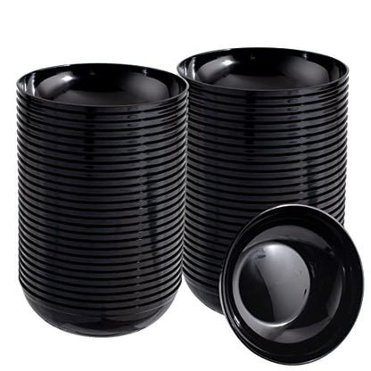 bUCLA 50Pack Black Plastic Bowls - 10oz Disposable Black Plastic Salsa/Serving Bowls - Ideal for Party & Graduation - color: Black, size: 10oz