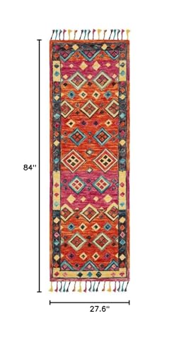SAFAVIEH Aspen Collection 2'3" x 7' Orange / Fuchsia APN138A Handmade Boho Braided Tassel Wool Runner Rug - size: 2'3" x 7' (Runner)