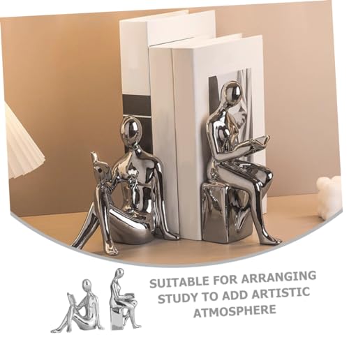 Alipis Unique Reader Statue Bookends Abstract Art Sculpture for Desk Decor Ceramic Bookends for Office and Home