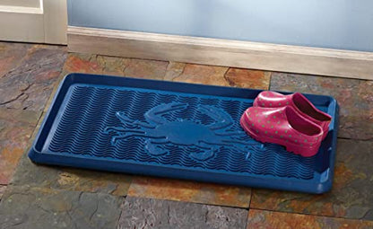 HF by LT Crab Rubber Boot Tray, 32 x 16 inches, One-Piece Seamless Construction, Durable Vulcanized Rubber, Year Round Use Indoors or Outdoors, Blue - color: Crab