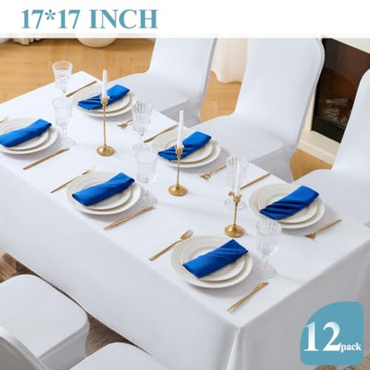 VidaFete Royal Blue Cloth Napkin, 17 x 17 Inch Polyester Napkins Set of 12 | Polyester Napkins Cloth Reusable & Wrinkle-Resistant Dinner Napkins for Weddings, Banquets, Parties, Hotels and Restaurants - color: Royal Blue, size: 17" x 17" (Set of 12)