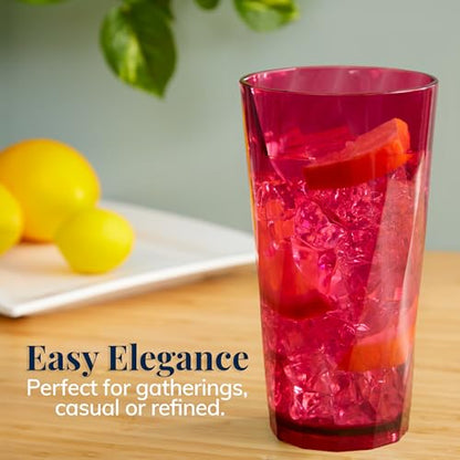 US Acrylic Optix Plastic Reusable Drinking Glasses (Set of 8) 20oz Water Cups in Jewel Tone Colors | BPA-Free Tumblers, Made in USA | Top-Rack Dishwasher Safe - size: 20 ounces