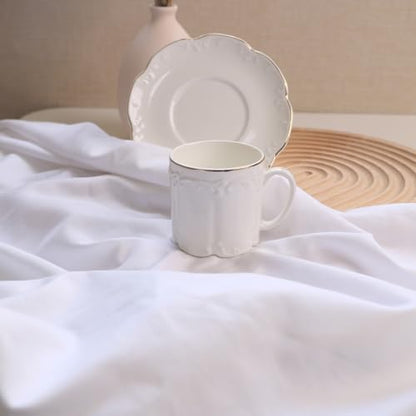 GuangYang 3oz Fine Porcelain Espresso Cups and Saucers,Embossed White with Gold Trim, Demitasse Cup Set for Espresso,Double Espresso,Macchiato,After-dinner coffee servings