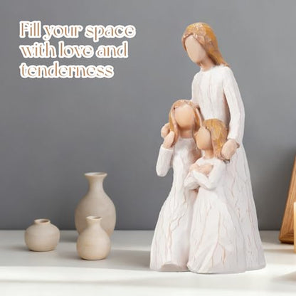 Mom Embrace Two Girls Figurine, Mother and Daughters Love Resin Statue, Family Sculpture Decor, Sentimental Tabletop Figurine - color: Mom Embracing Girls