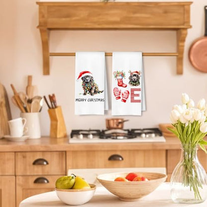 Christmas Newfoundland Kitchen Dish Towels 2 Pack - Newfoundland Dog Lover Gift, Waffle Weave Christmas Hand & Tea Towels for Kitchen Bathroom, 16x24 Inches - color: Newfoundland Christmas