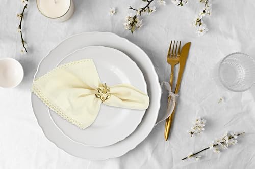 ACCENTHOME Cream Cloth Napkins Set of 6 18x18 inch Cotton Dinner Napkins - Washable Soft Premium Hotel Quality Reusable Napkins Perfect Table Napkins for Family Dinners, Weddings & Everyday Use | Cotton Linen Blend Napkins, Machine Wash On Gentle Cycle, E