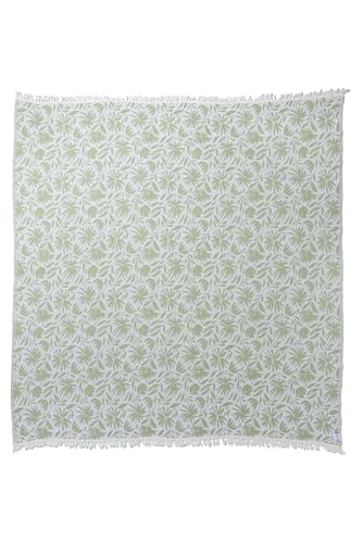 Flower Organic Cotton Turkish Throw Blanket, Muslin - Olive | Thin, Soft, Lightweight, Breathable Gauze Weave, Green and White Reversible Floral Print, for Sofa, Chair, Couch, 65" x 65" - color: Olive Whimsy