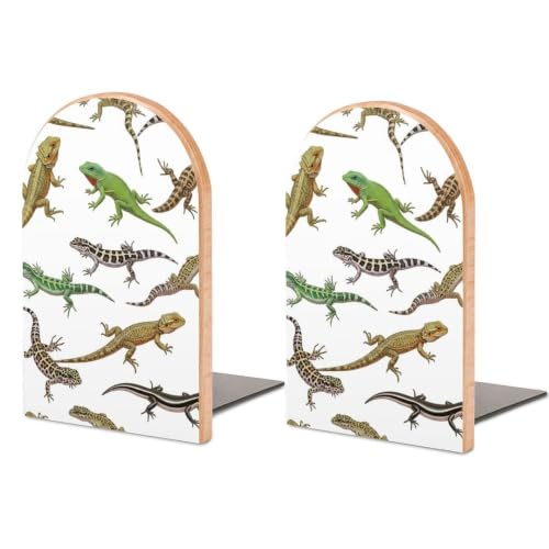 2 Pcs Wood Book Ends for Shelves, Bookends Holders with Metal Base, Reptile | Lizard, Decorative Books Stopper, Book Stand, Non-Slip and Heavy Duty for DVDS, Movies - color: Style(516)