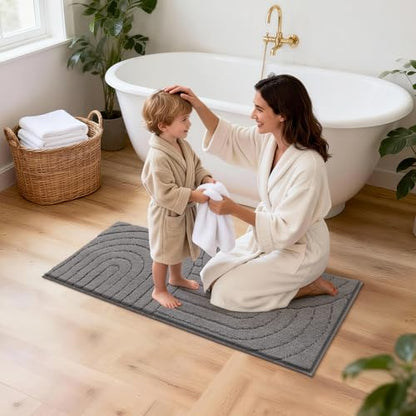 Pauwer Bathroom Rugs Sets 5 Piece, Absorbent Non Slip Bath Mat Set, Grey | Machine Washable, Microfiber Plush, Quick Dry Runner, U Shaped Contour Toilet Rugs, Shower Mats and Toilet Lid Cover - color: Grey