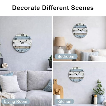 JoFomp 6 Inch Wooden Wall Clocks Battery Operated, Silent Wall Clock Non Ticking, Coastal Country Design Rustic Wall Clocks for Living Room Decor, Small Wall Clock for Bedroom Kitchen Bathroom - size: 6 Inch