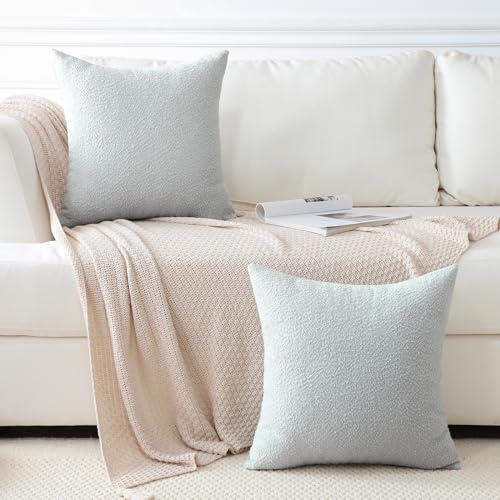 OTOSTAR Pack of 2 Textured Boucle Throw Pillow Covers Square Pillow Cases Cozy Soft Decorative Couch Cushion Case for Chair Sofa Bedroom Living Room Home Decor 20 x 20 Inch, Blue Grey