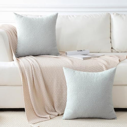 OTOSTAR Pack of 2 Textured Boucle Throw Pillow Covers Square Pillow Cases Cozy Soft Decorative Couch Cushion Case for Chair Sofa Bedroom Living Room Home Decor 20 x 20 Inch, Blue Grey