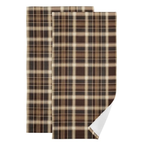 ALAZA Hand Towels for Bathroom Set of 2, Brown Tartan Plaid Pattern Ultra Soft and Absorbent Fingertip Towels & Face Cloths, 28 x 14 inch