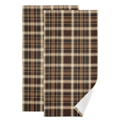 ALAZA Hand Towels for Bathroom Set of 2, Brown Tartan Plaid Pattern Ultra Soft and Absorbent Fingertip Towels & Face Cloths, 28 x 14 inch